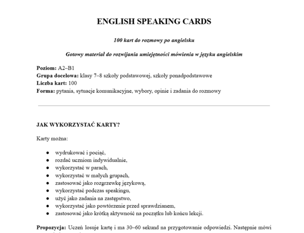 English speaking cards