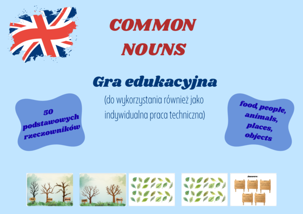 Common nouns - gra edukacyjna po angielsku, podstawowe rzeczowniki