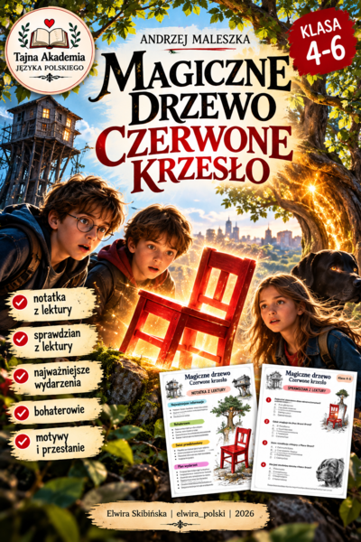 Magiczne drzewo. Czerwone krzesło – notatka z lektury uzupełniającej + sprawdzian | Klasa 4–6