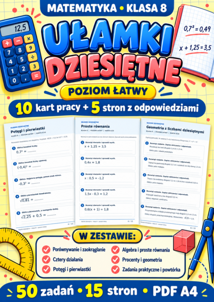 UŁAMKI  DZIESIĘTNE-ŁATWE-klasa 8