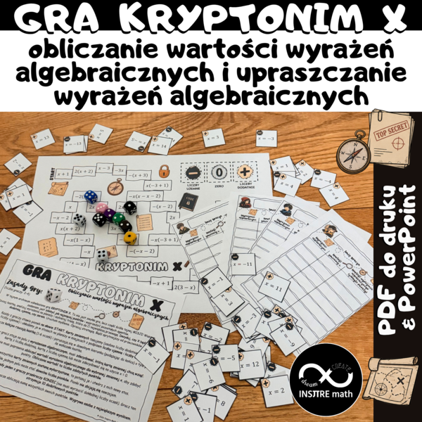 Wyrażenia algebraiczne GRA  KRYPTONIM  X obliczanie wartości wyrażeń algebraicznych i upraszczanie wyrażeń algebraicznych, Dzień Gier Planszowych