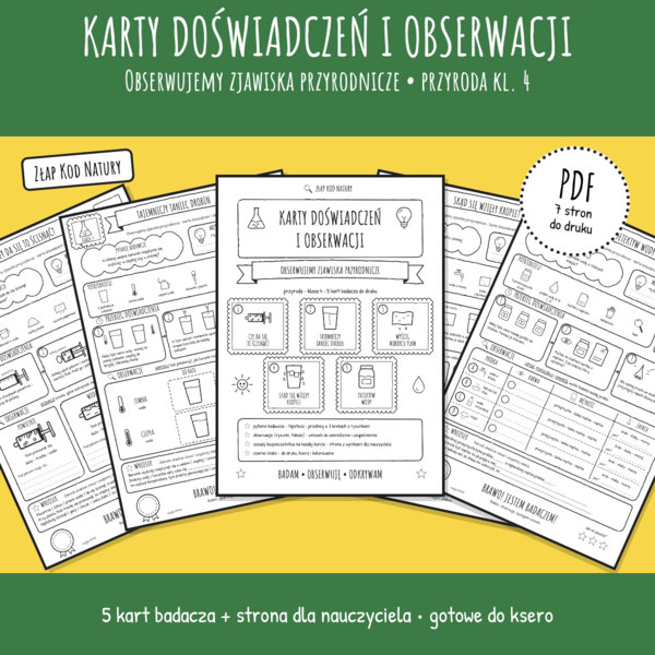 Karty doświadczeń i obserwacji – Obserwuję zjawiska przyrodnicze | przyroda klasa 4 | PDF do druku