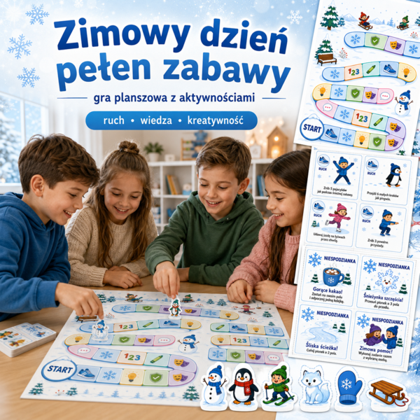 Zimowy dzień pełen zabawy — gra planszowa z 48 aktywnościami