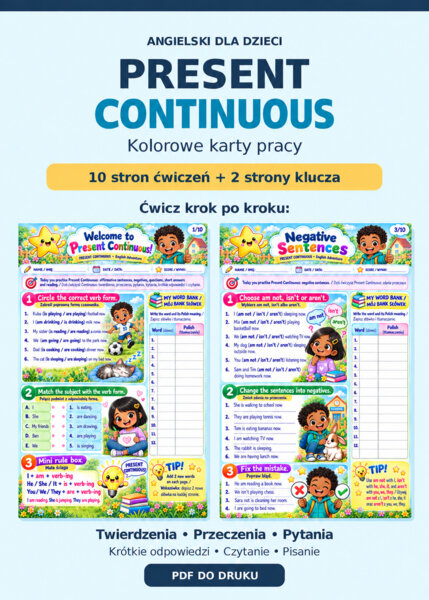 Present Continuous - 10-stronicowy workbook dla uczniów szkoły podstawowej
