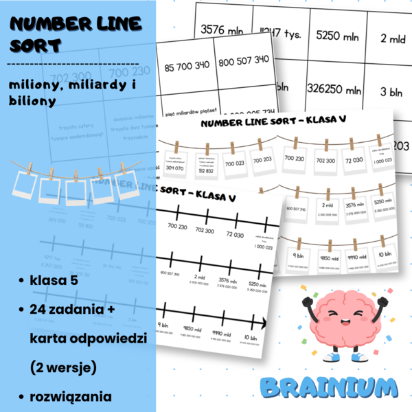 NUMBER LINE SORT (SORTOWANIE LICZB NA OSI LICZBOWEJ) - miliony, miliardy i biliony