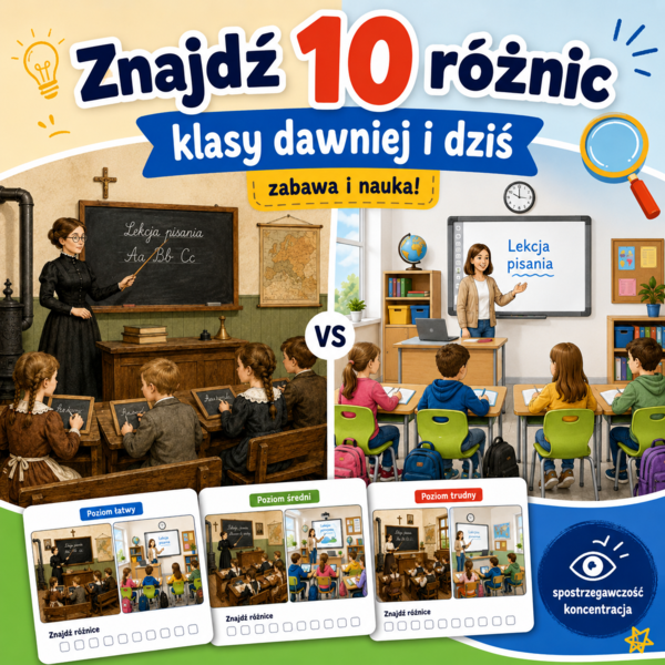 Znajdź 10 różnic – klasy dawniej i dziś