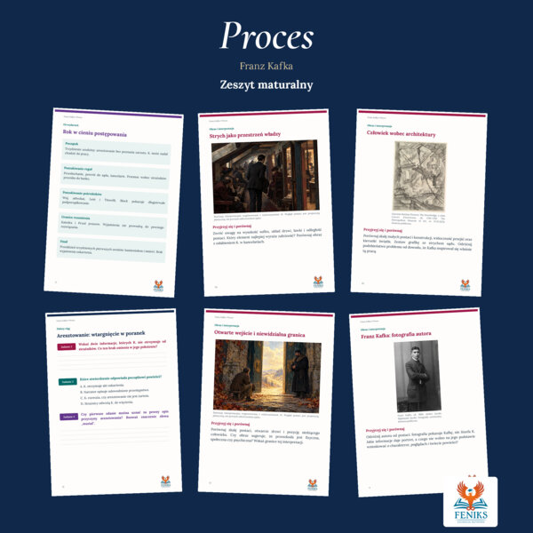 Proces — Franz Kafka | Zeszyt maturalny: szczegółowe omówienie, 96 zadań i klucz odpowiedzi