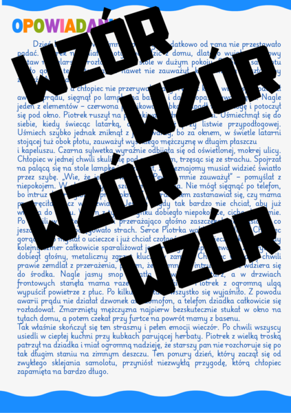 Wzorcowe opowiadanie - klasa czwarta+pytania