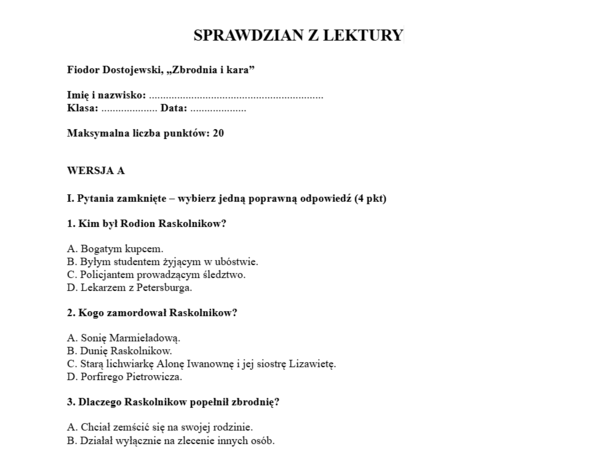 Sprawdzian- Zbrodnia i kara