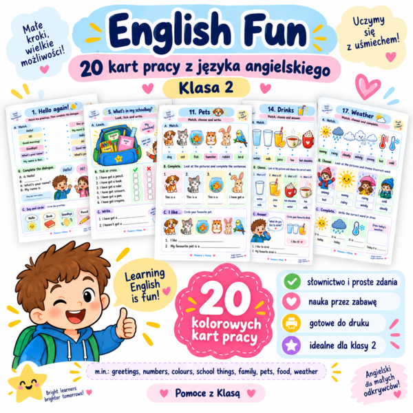 „English Fun – 20 kart pracy z języka angielskiego - klasa 2”