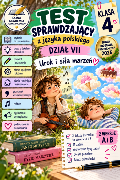 Test sprawdzający – Dział VII „Urok i siła marzeń” | Klasa 4 | Nowa podstawa 2026