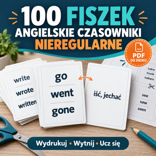 100 angielskich czasowników nieregularnych - fiszki