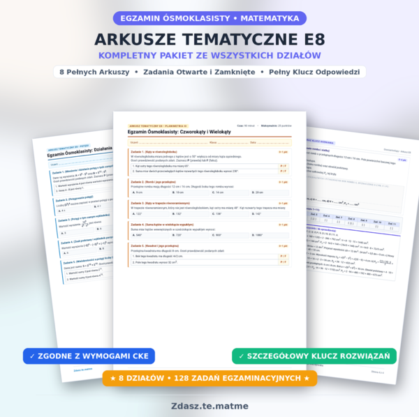 Egzamin Ósmoklasisty Matematyka: Pakiet 16 Arkuszy Tematycznych + Klucz CKE