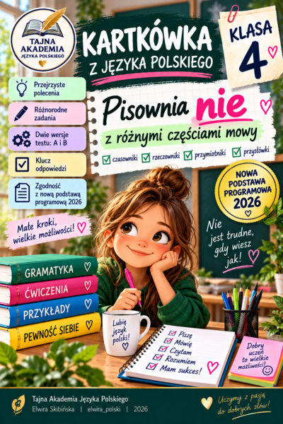Kartkówka – Pisownia „nie” z różnymi częściami mowy | Klasa 4 | Nowa podstawa 2026