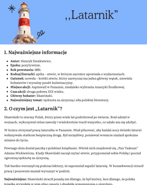 notatka ,,Latarnik"