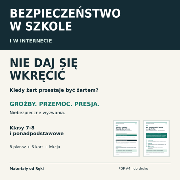 Nie daj się wkręcić - bezpieczeństwo w szkole i w sieci | gazetka + lekcja, kl. 7-8 i ponadpodstawowe