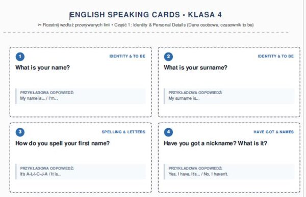 Let’s Talk! Praktyczne Pakiety Kart Konwersacyjnych (Klasa 4) SPEAKING