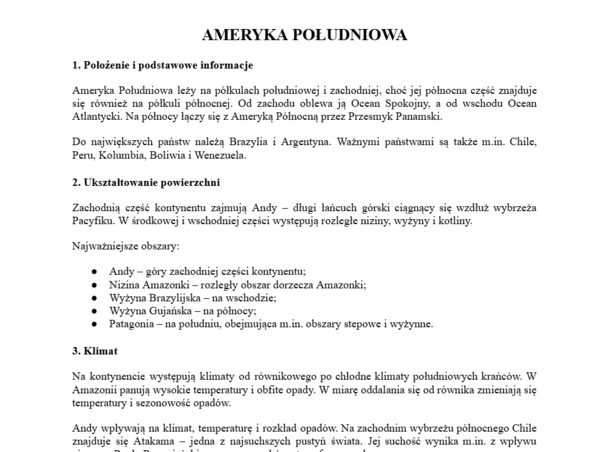 Ameryka Południowa- podstawowe informacje