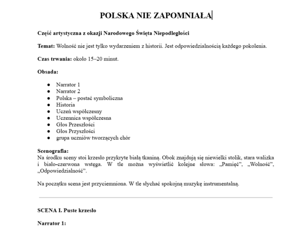 Polska nie zapomniała- scenariusz akademii 11 listopada