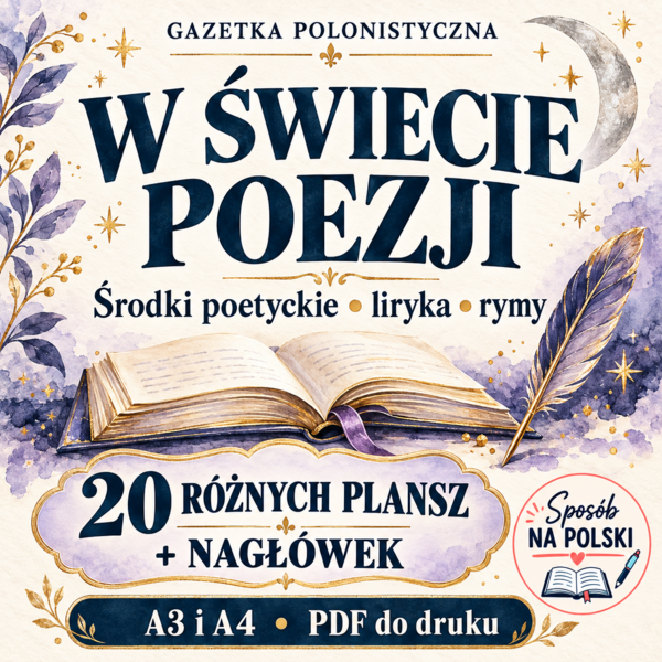 W świecie poezji – środki poetyckie, liryka i rymy | 20 plansz + nagłówek | A4 i A3