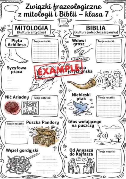 Frazeologizmy mitologiczne i biblijne, karta pracy, pdf