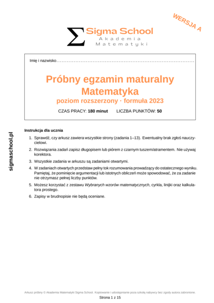 Próbna matura z matematyki – poziom rozszerzony, A i B + klucze