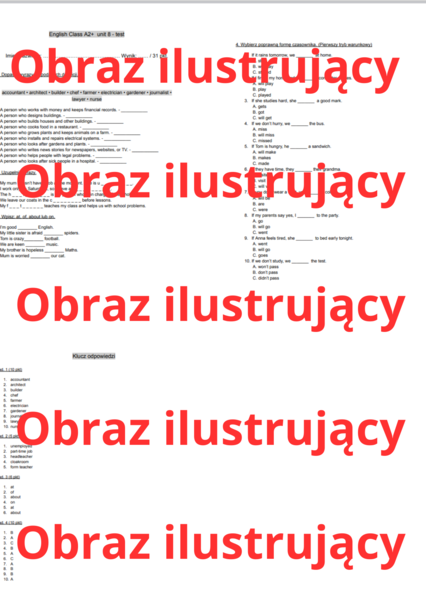 English Class A2+ unit 8 test (sprawdzian / praca klasowa)