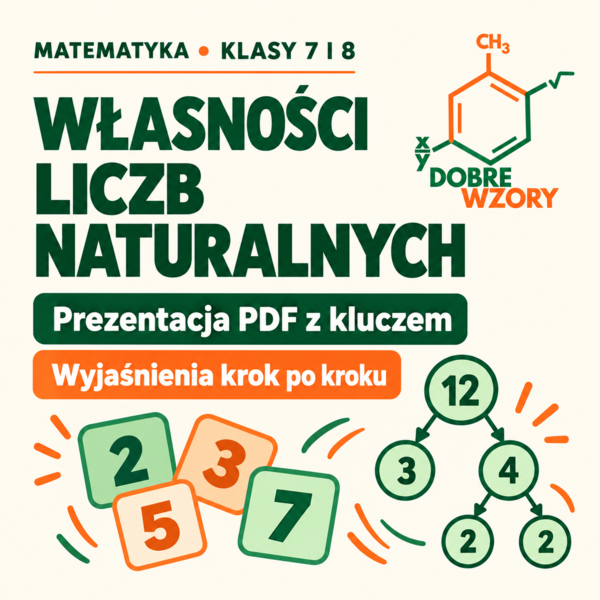 Własności liczb naturalnych. Matematyka, klasy 7 i 8. Prezentacja PDF z kluczem i wyjaśnieniami