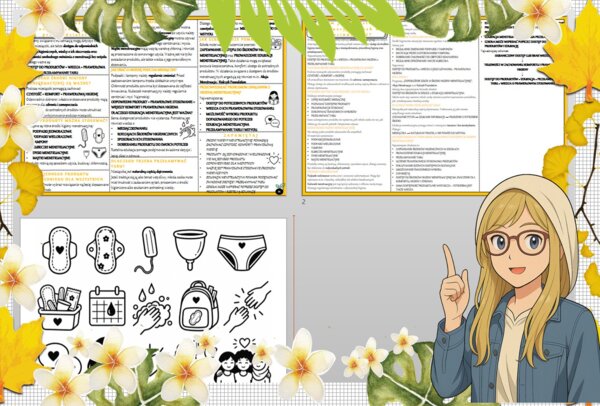Sketchnotka/notatka - dla ucznia i przypomnienie dla nauczyciela w pdf. Temat "Czym jest ubóstwo menstruacyjne i jak mu przeciwdziałać?". Edukacja zdrowotna. Klasa 8.