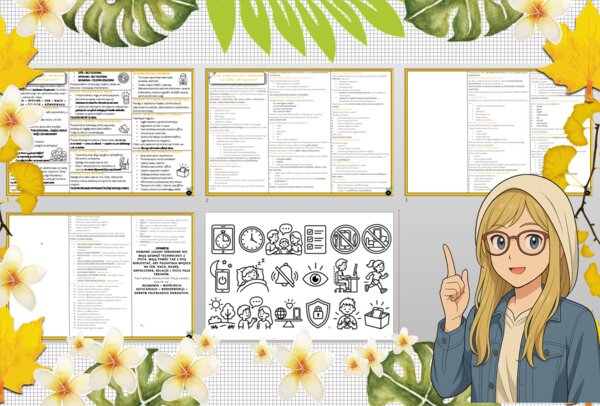 Sketchnotka/notatka dla ucznia i osobna notatka jako przypomnienie dla nauczyciela w pdf. Temat " Jak zaplanować domowe zasady ekranowe?". Edukacja zdrowotna. Klasa 4.