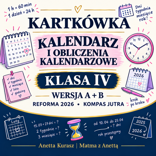 Kartkówka dla klasy IV - Kalendarz i obliczenia kalendarzowe - grupa A i B + klucz odpowiedzi
