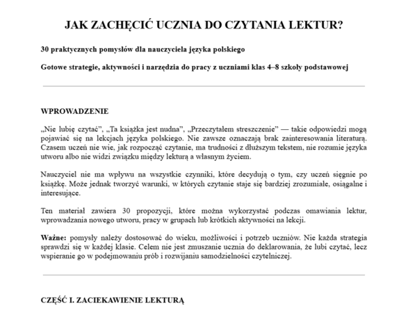 Jak zachęcić uczniów do czytania lektur? 30 pomysłów.