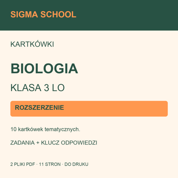 Kartkówki — biologia, klasa 3 LO — ROZSZERZENIE + klucz odpowiedzi