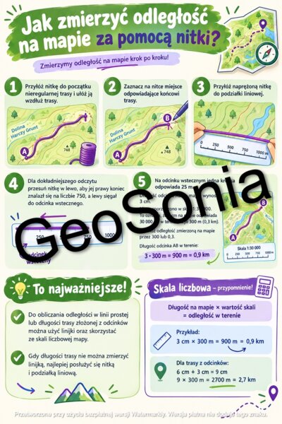 Odległości na mapie i w terenie  geografia klasa 5 sketchnotka