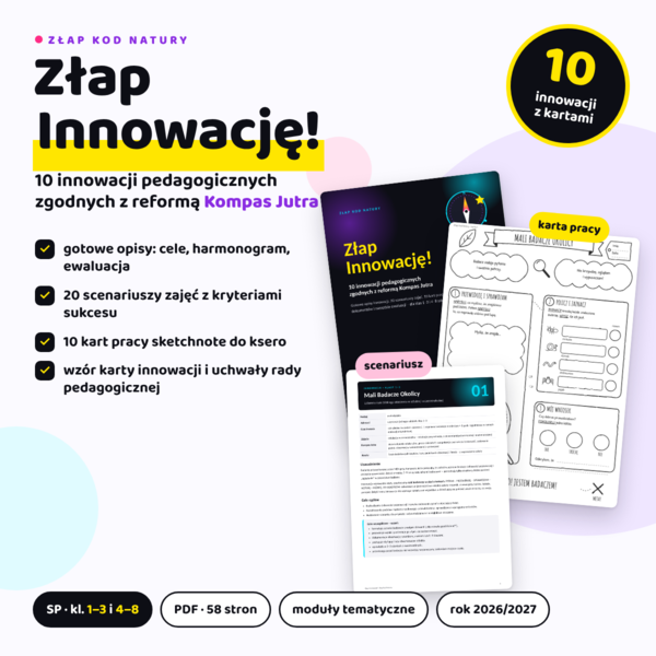 Innowacje pedagogiczne Kompas Jutra – 10 gotowych innowacji ze scenariuszami i kartami pracy (klasy 1–3 i 4–8)