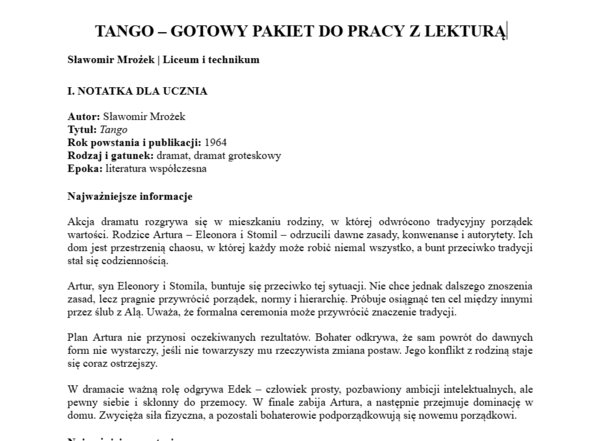 Tango- materiał do pracy z lekturą