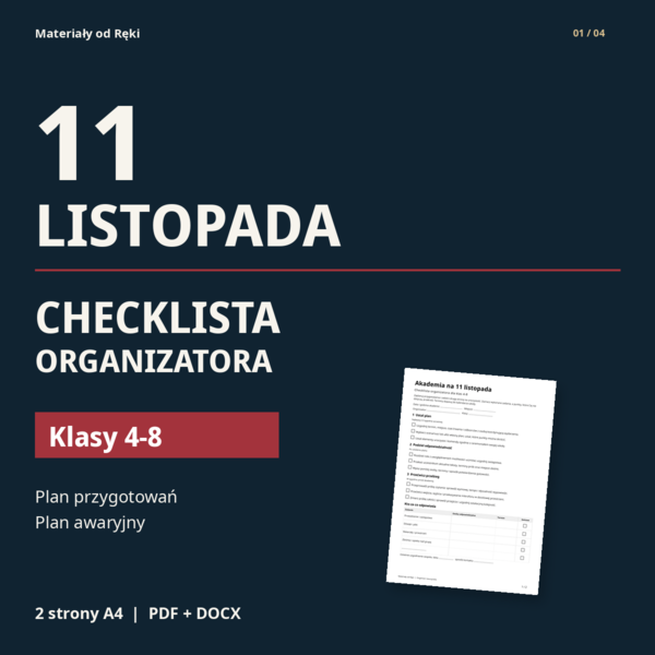 11 listopada - checklista organizatora akademii | klasy 4-8 | PDF i DOCX