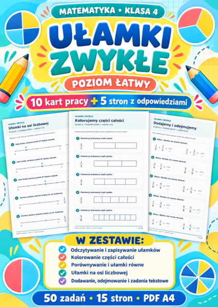 UŁAMKI  ZWYKŁE-ŁATWE-klasa 4