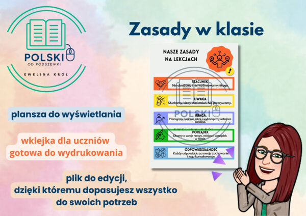 Nasze zasady  w klasie - plansza do wyświetlania, wklejka do ucznia