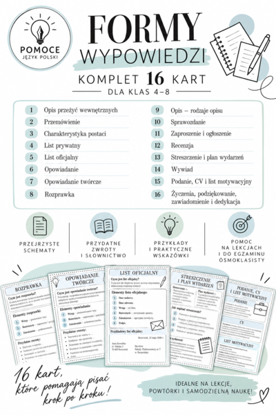 23 Formy wypowiedzi - 16 kart krok po kroku