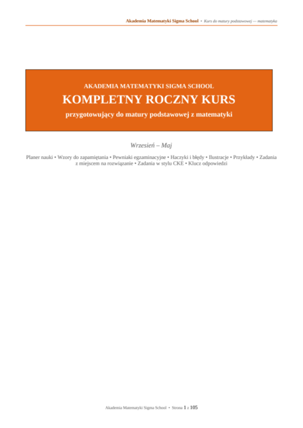 Kurs do matury podstawowej z matematyki – PDF, 105 stron, teoria i zadania