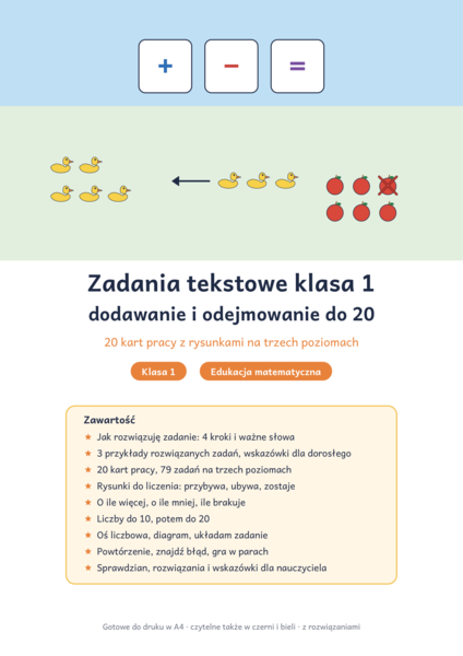 Zadania tekstowe klasa 1: dodawanie i odejmowanie do 20
