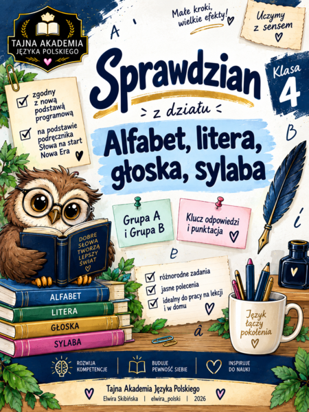 KARTKÓWKA/SPRAWDZIAN – Alfabet, litera, głoska, sylaba | Klasa 4 | 2 grupy A/B | Słowa na start! | Nowa Era