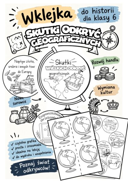 SKUTKI ODKRYĆ GEOGRAFICZNYCH – wklejka w formie rozkładanego globusa! 🌎