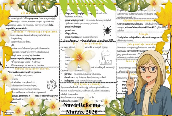Sketchnotka/notatka - dla ucznia i przypomnienie dla nauczyciela w pdf. Temat "Skąd się biorą choroby?". Edukacja zdrowotna. Klasa 4.
