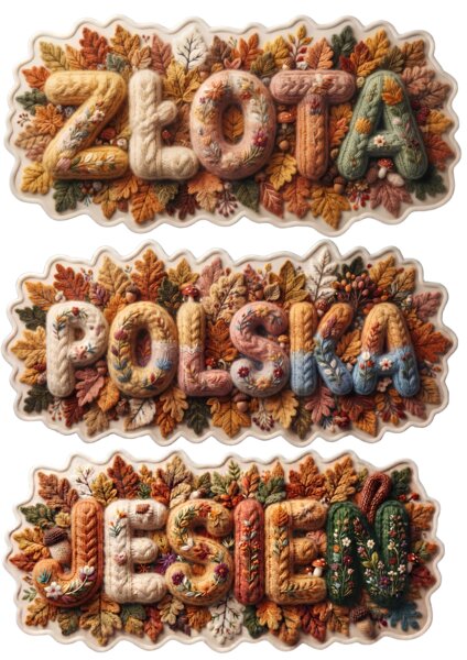 Złota Polska Jesień – przytulny, sweterkowy napis XXL na gazetkę i ramka dekoracyjna (formaty A4 / A3 / XXL)
