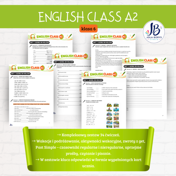 English Class A2 – Unit 3 Going on Holiday | 34 ćwiczenia + odpowiedzi
