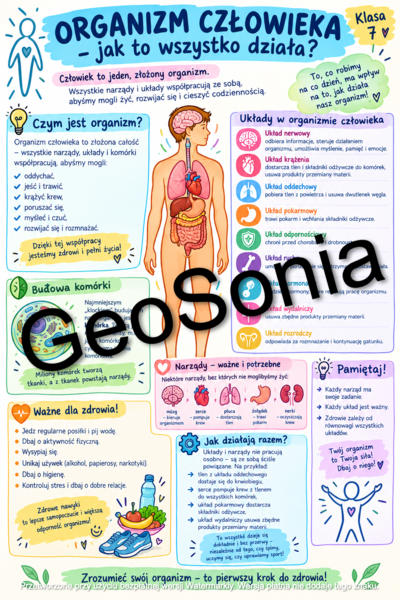 Organizm człowieka  jako funkcjonalna całość biologia klasa 7 sketchnotka