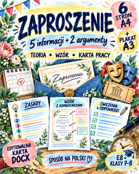 Zaproszenie bez tajemnic – zasady, wzór, karta pracy, odpowiedzi i plakat | E8