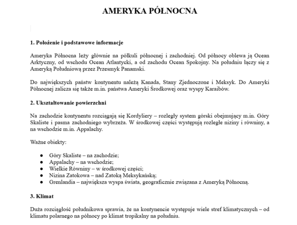Ameryka Północna- podstawowe opracowanie